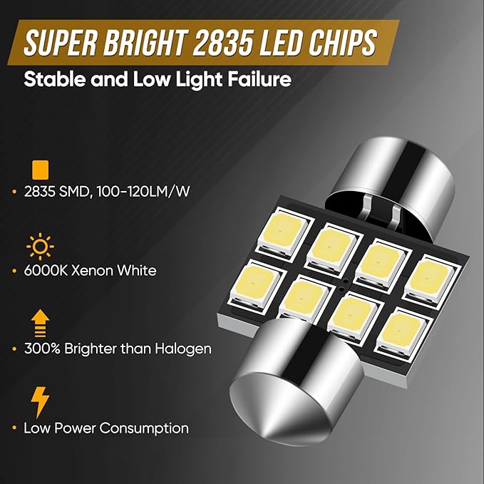 Audak DE3175 DE3022 DE3021 3175 6428 Festoon LED Bulb 30MM Canbus Error Free for Interior Dome Map Lights Door Courtesy Lights Trunk Lights License Plate Lights (Pack of 4)