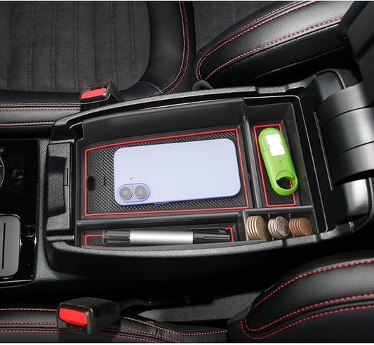 LUWU Center Console Organizer Compatible with Bronco Sport 2021-2026/Ford Escape 2020-2026 Accessories Armrest Console Storage Box Insert Tray ABS Material Black Coin Container Red