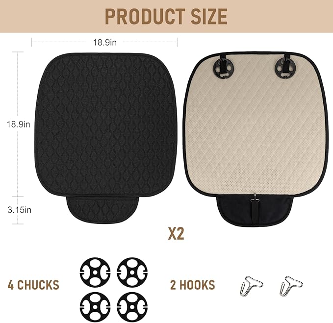 Linen Car Seat Covers for Cars - Non-Slip and Soft, 2 PCS Bottom Seat Cover Protectors with Storage Pocket, Linen Front Seat Covers Used for SUVs, Cars, Sedans (Black)