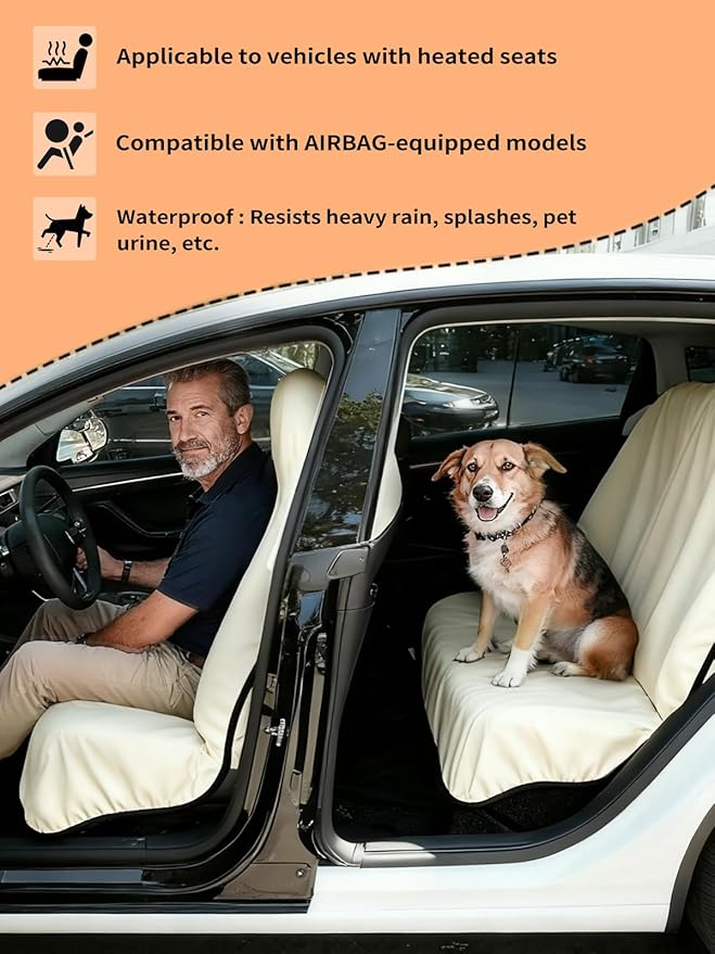 Universal Car Seat Cover Towel, Waterproof Washable Sweat Protection for Front Bucket Seats, Non-Slip Fit, Fits Cars SUVs Trucks, Ideal for Gym, Kids, Pets, Outdoor Sports, Travel (Beige, 1 Pack)