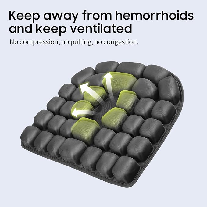 Travel Cushion for Airplane - Inflatable Seat Cushion for Long Flights, Perfect for Office Chairs, Wheelchairs, Car Seats & Outdoor Cushions Black Air-Filled 17.7x15.7 inches (Grey)