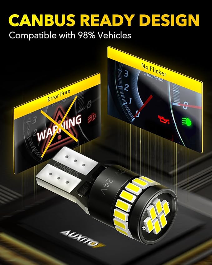 AUXITO 194 LED License Plate Light Canbus Error Free, 6000K White 168 175 2825 T10 W5W LED Bulbs for Car Interior Map Dome Trunk Exterior Parking Lights, Pack of 2