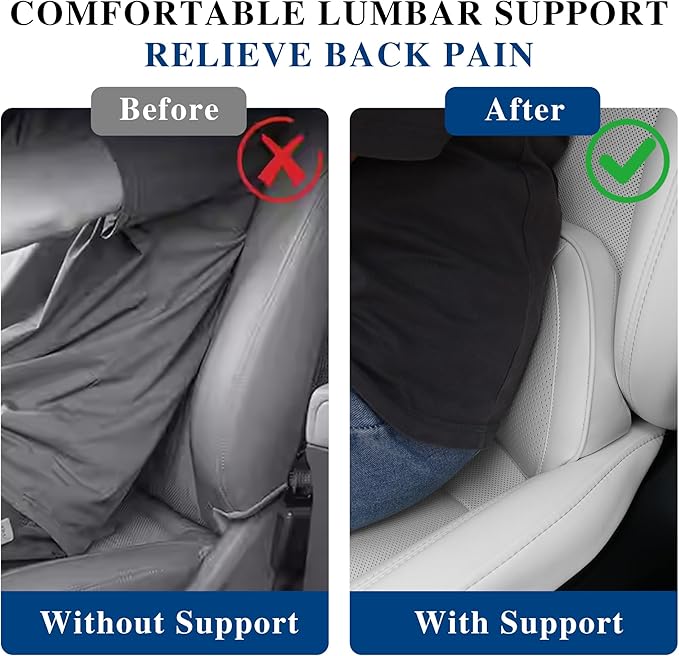 Lumbar Support Pillow for Car, Premium Leather Memory Foam Lumbar Cushion for Lower Back Pain Relief, Universal Back Support for Driving, Home & Office Chairs, White, 1 Pack