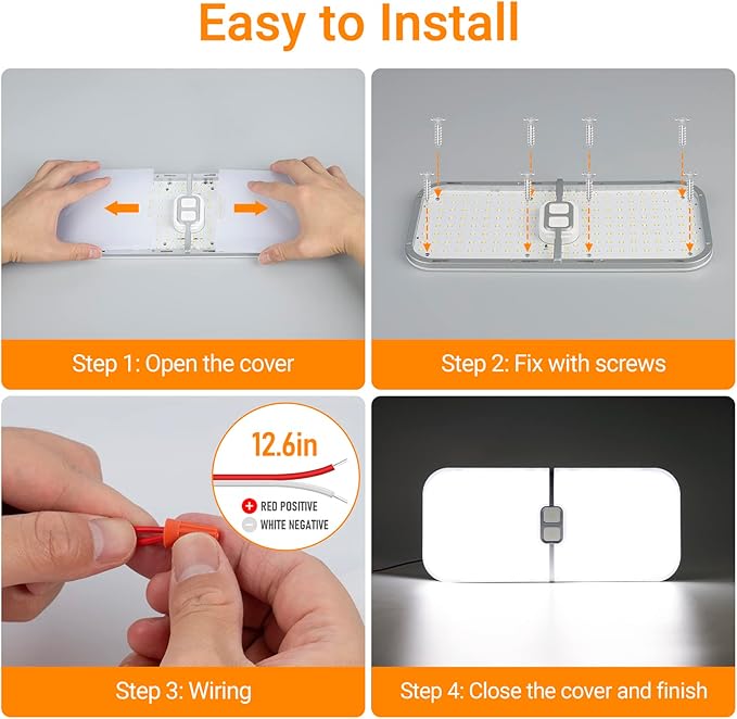 CT CAPETRONIX RV Lights Interior, 3 Color TEM Camper Lights, 204 LEDs Dimmable 12v Volt Led Lights Fixture, RV Ceiling Dome Light w Switch for RV/Camper/Trailer/Boat (Warm Cool Natural White) 4Pcs