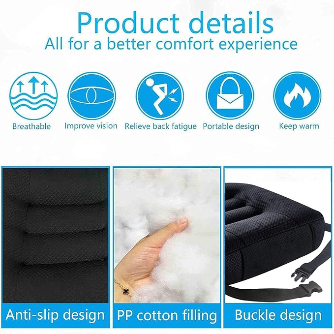 Adult Booster Seat for Car, 19"×18", 3" Thick Car Booster Seat for Short Drivers, Pillows for Driving, Driver Seat Cushion, Car Seat Cushions for Driving