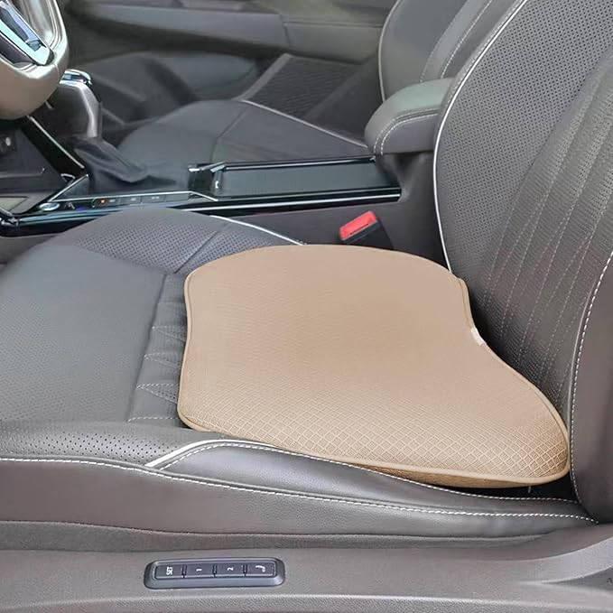 2 in 1 Wedge Car Seat Cushion or Lumbar Support - 3.2 inches Soft Memory Foam Cushion for Car Seat Driver for Comfort - Driving Cushion for Butt and Back Sciatica Pain Relief, Beige