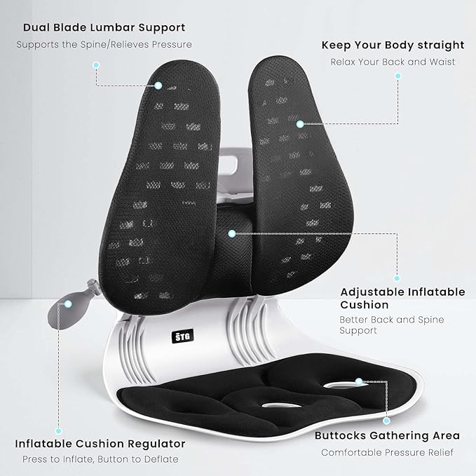 ZZWS Ergonomic Back Support for Office Chair, Foldable Lumbar Support Posture Corrector for Women, for Good Posture Correction, Lumbar Suppor for Floor Seat, Perfect for Home, Work, Office