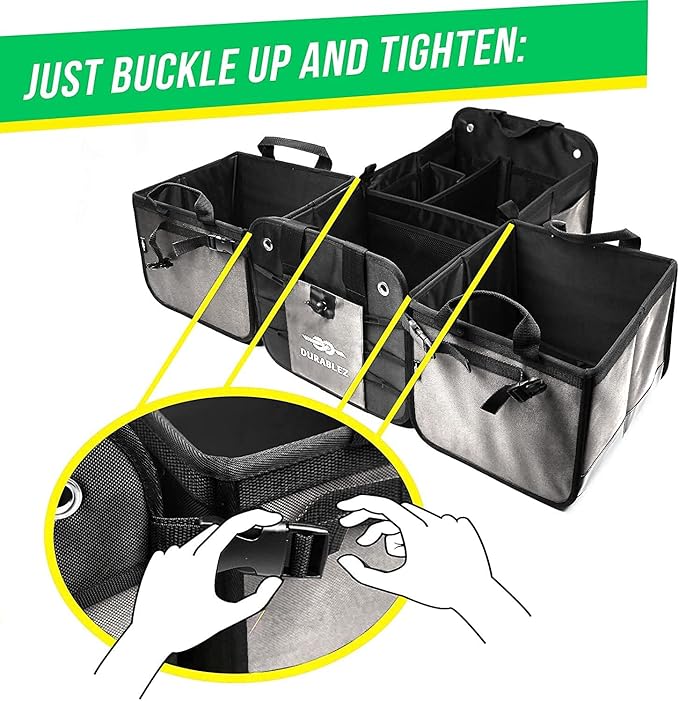 Modular 4-Section XL Trunk Organizer – Car Storage for Groceries, Tools, Sports Gear, Emergency Kits – Extra Large Multi-Compartment Cargo Box, Collapsible & Heavy Duty – Gray
