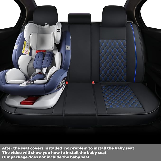 Car Back Seat Covers,Rear Seat Covers,Universal Fit for Most Cars,SUV,Sedans and Pick-up Trucks,Automotive Faux Leather Vehicle Cushion Covers(Rear Seat Covers,Black/Blue)