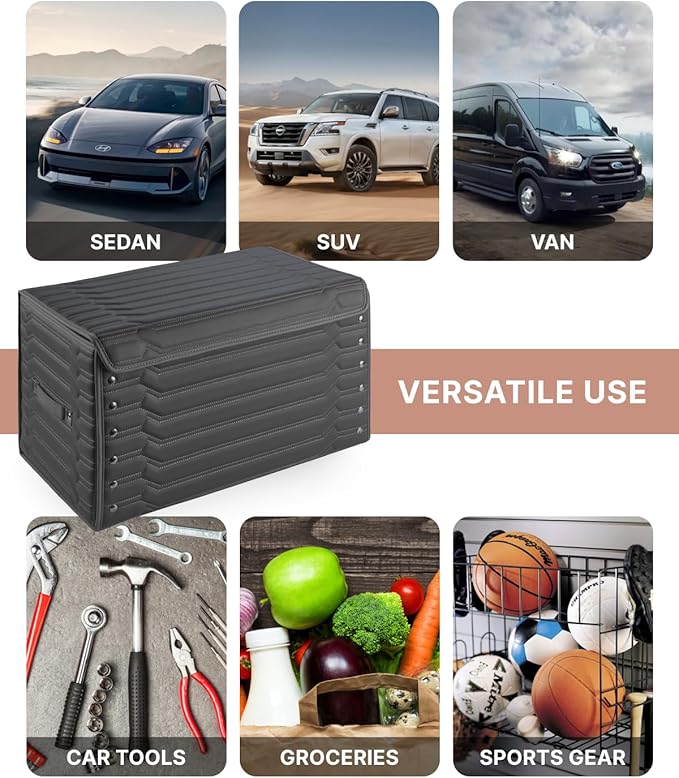 Owleys Car Trunk Organizer For Shoes - Storage Crate For SUV, Sedan Or Truck - Foldable Cargo Bin For Travel Gear & Sports Kits - Practical Holiday Gifts For Drivers (Highway 21.6 inch)