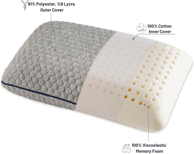 Memory Foam Travel Pillow with Washable Cover & Carry Bag – Compact, Soft & Breathable Neck Pillow for Airplane, Camping & Car (Gray- Without Spare Cover, 15.7x9.8x3.9 inches)