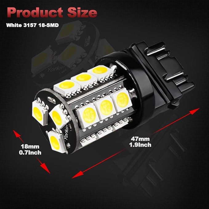 Yorkim 3157 LED Light Bulbs White Super Bright, 3056 3156 3156A 3057 4057 3157 4157 T25 LED Bulbs for Brake Lights, Backup Reverse Lights， Reverse Tail Lights - Pack of 10