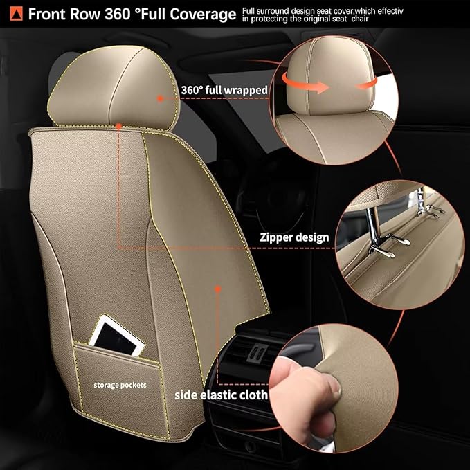 Seat Covers Fit for Hyundai Ioniq 2017-2024 2025, Waterproof Leather Breathable Car Cushions Anti-Slip for 2 Front Seat Covers Protector(2 Seats, Beige)
