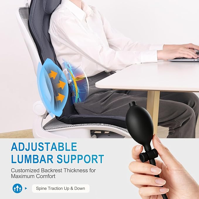 Back Massager with Heat, Full Body Massage Pad with Pillow Neck Support, Soft Plush Fabric Cover, Chair Massager with 3D Lumbar Truction and 8 Vibration Motors, Gifts for Dad Mom, Home Office Use