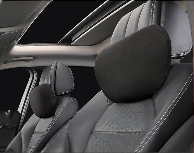 2Ps car headrest Pillow, car Neck Pillow for Driving, 11.8x7.5 inches Head Rest Pillow for car,Fits Most car Models, Suede Fabric with Polyester Fiber Filling(Black)