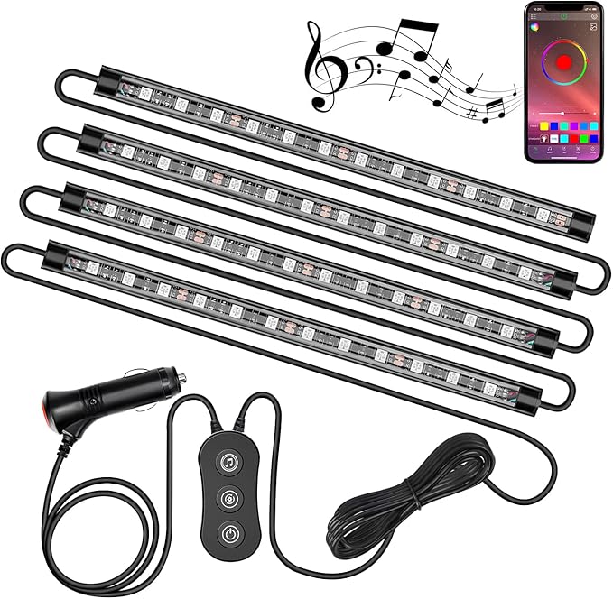 Nilight RGB LED Car Interior Stripe Light with APP Control Multicolor Music Sync Mode Waterproof Car Under-Glow Lighting Lamp Kits Universal Cars Truck ATV UTV