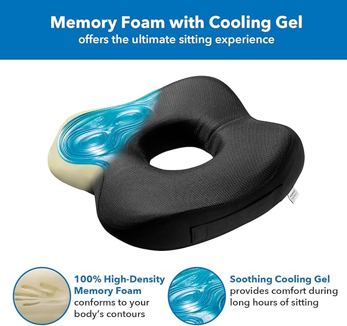 Mount-It! Office Seat Cushion, Premium Lumbar Support, Memory Foam, Gel Filling, Ergonomic Comfort Chair, Use in Car, at Desk, Home, Back, Hip Sciatica Cushions - Washable Cover in Black…