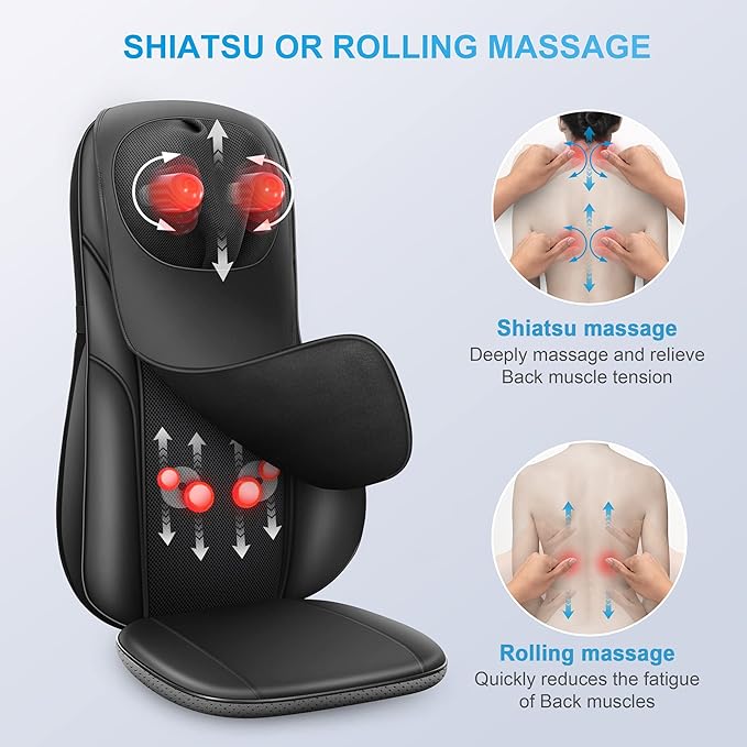 COMFIER Shiatsu Back Massager with Heat, Deep Kneading & Rolling Massage Chair Pad, Chair Massager for Office Home Use
