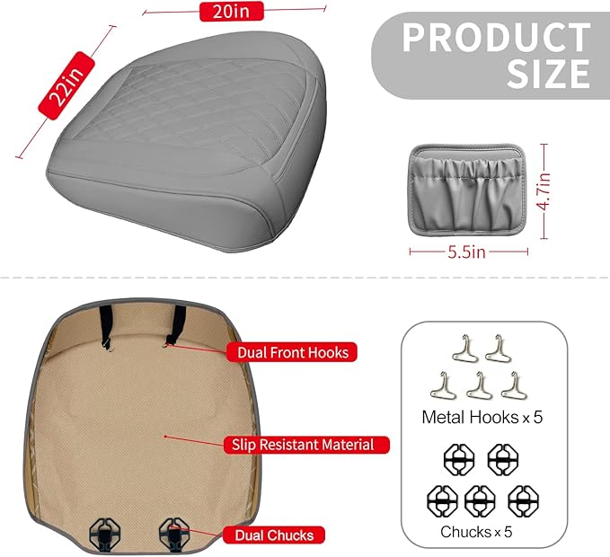 2 Pack PU Leather Front Car Seat Cover Bottom Car Seat, Anti-Slip and Full Wrap Driver Car Seat Protectors with Storage Pocket, Luxury Waterproof Bottom Auto Seat Cushion Pad for Most Vehicles(Gray)