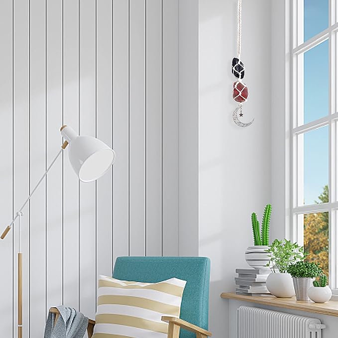 BOHO GARDEN Hanging Car Charm - Black Tourmaline & Carnelian - Dangling Moon, Healing Crystal Accessories, Rearview Mirror Decorations - Grounding, Confidence, Protection, Transformation, Joy, Energy