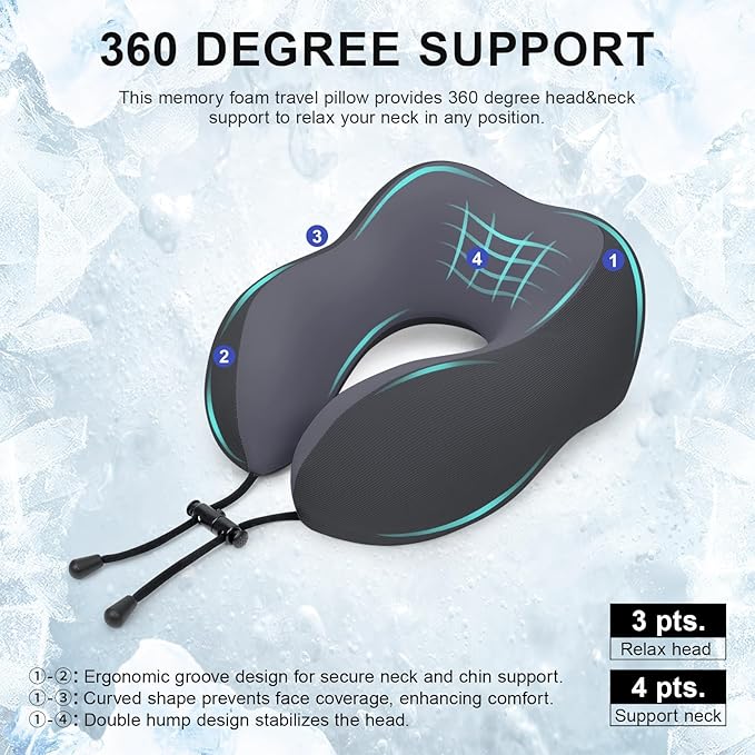 Travel Pillow for Airplane Memory Foam Neck Pillow, Soft & Support Travel Pillow for Travelling, Sleeping Rest, Car, Train and Home Use (Black)