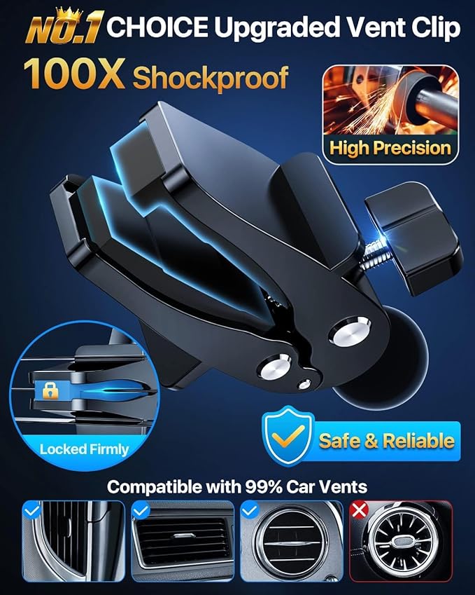 YRU [True Upgrade for Safety] Car Phone Holder Mount [Patent & Military-Grade] Dashboard Cell Phone Holder for Car Vent Windshield Phone Stand for iPhone 17 16 15 14 13 Pro Max Truck Samsung (Grey)