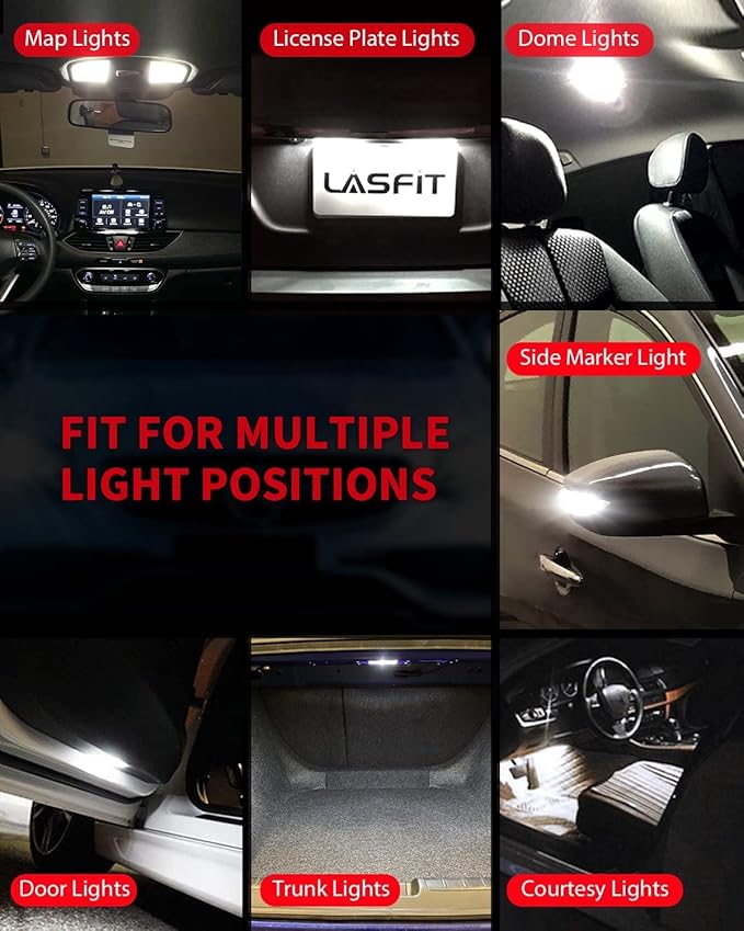 LASFIT 194 LED Bulb 6000K White, T10 168 2825 W5W LED Replacement Light Bulbs, For Dome Map Light, Door Light, Courtesy Light, License Plate Light, Trunk Light, Super Bright (Pack of 8)