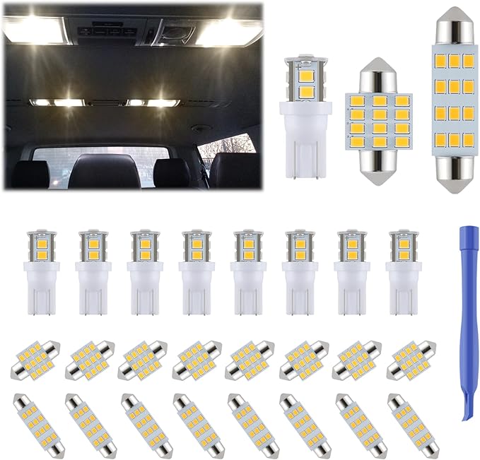 24 Pieces Dome Light LED Car Interior Bulb Kit Set 194 T10 DE3175 578 31mm 42mm Bulbs Interior Replacement Lights for Car Map License Plate Door Side Marker Cornering Trunk Light - Warm White