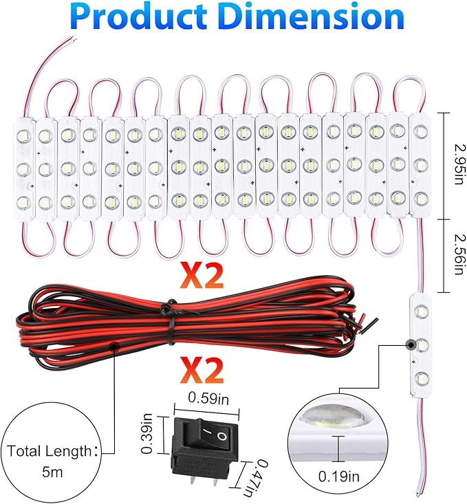 Linkstyle 12V 120 LEDs Van Interior Light Kits, 12V LED Light Strip LED Module Lights Ceiling Lamp for Car Van Truck Auto Vehicle Boats Christmas, 40 Modules