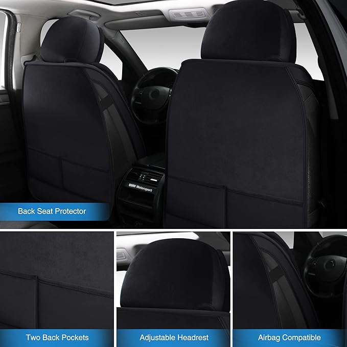 AOOG Fuzzy Car Seat Covers, Heated Bench Back Cushion Protector for Cars SUV Trucks(Front Pair,Black)