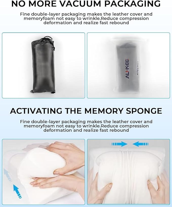 Aukee Car Headrest Pillow with Genuine Leather Cover Memory Foam Neck Cushion for Driving Home Office Black (Pack of 2)