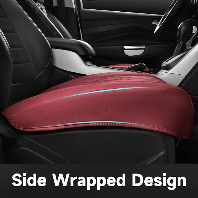 CAR PASS 2 Pack Leather Front Car Seat Covers, Bottom Seat Covers Full Wrapped with Storage Pocket, Anti-Slip Leather Seat Protectors,Waterproof Seat Cushion Pad Universal Fit Cars SUV Truck, Burgundy