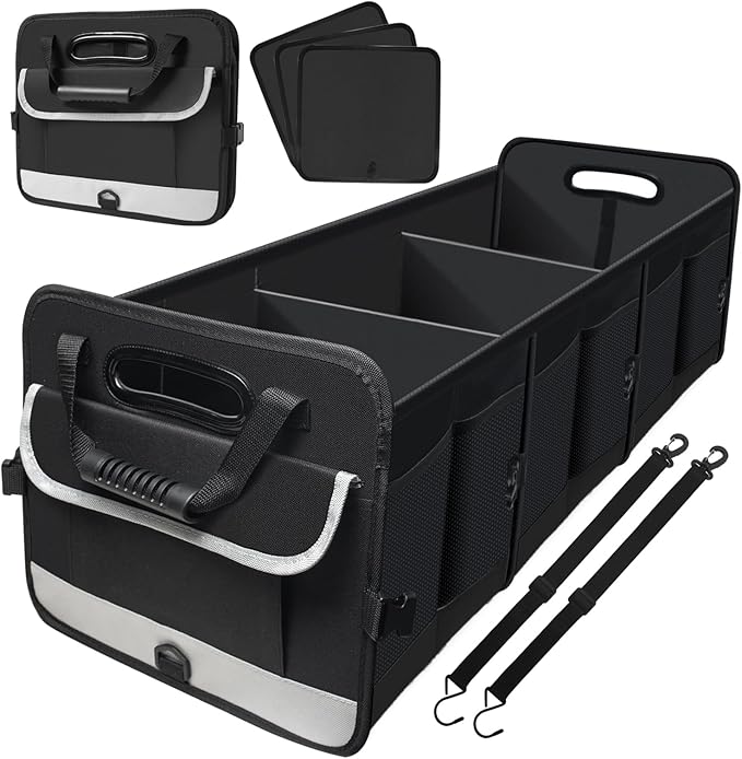 Car Trunk Organizer,Heavy Duty Collapsible 95 L Capacity Car Trunk Storage Organizer,Multi-Compartment Pockets, Adjustable Straps - Ideal for Travel, Camping, Shopping,Perfect for SUV, Truck, Sedan