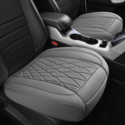 CAR PASS 2 Pack Leather Front Car Seat Covers, Bottom Seat Covers Full Wrapped with Storage Pocket, Anti-Slip Leather Seat Protectors,Waterproof Seat Cushion Pad Universal Fit Sedan SUV Truck, Gray