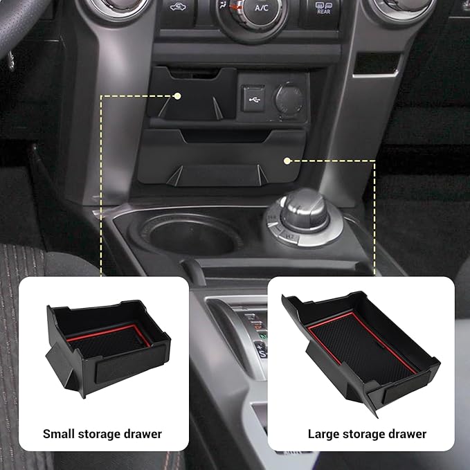 Upgrade 2PCS Console Storage Drawer for Toyota 4Runner 2014-2022 2023 2024 5th Gen, Interior Accessories Dashboard Front Mounted Extra Insert Storage Box Organizer with Anti-Slip Mat