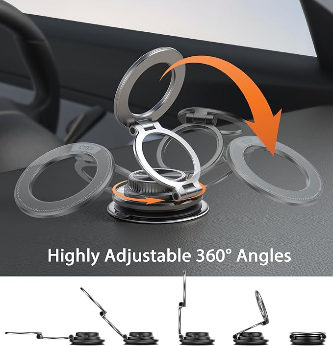 BOCLOUD 2026 Next-Gen Suction Cup Phone Mount Cute 360° Zinc Alloy 109 LBS Phone Stand Vacuum Magnetic Car Holder for MagSafe Strongest Accessories for iPhone 16 15 14... Android