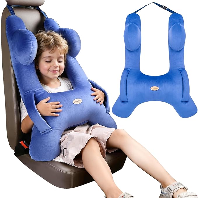 FLORICH Kids Travel Pillow, Car Sleeping Travel Pillow for Kids, Washable H-Shaped Pillow for Adults and Children to Support Head and Body for Road Trips Pillow for Car (Blue)