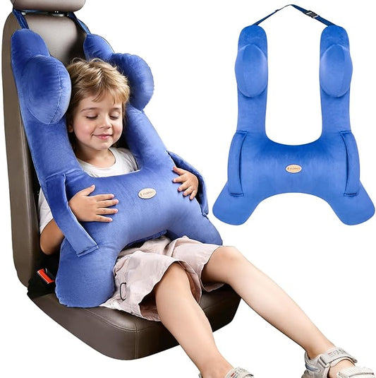 FLORICH Kids Travel Pillow, Car Sleeping Travel Pillow for Kids, Washable H-Shaped Pillow for Adults and Children to Support Head and Body for Road Trips Pillow for Car (Blue)