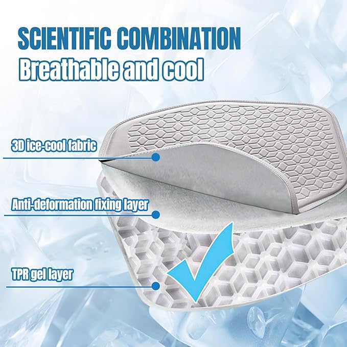 wuyaoyao Thin Gel Car Seat Cushion, Breathable Cooling Seat Cushions for Cars, Non-Slip & Comfortable Automotive Front Seats Cushion Pad for Driver, Chair Protector for Vehicle, Home, Office (Gray)