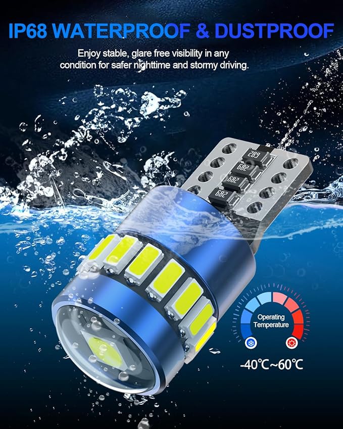 T10 194 LED Bulbs Amber Yellow, Canbus Error Free 168 2825 W5W with 3014 SMD Chips LED Bulb for Car Dome Map Door Dash Instrument Courtesy License Plate Lights, Pack of 2