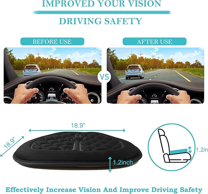 Big Ant Car Seat Cushion, Comfort Memory Foam Driver Seat Cushion Improve Driving View, Sciatica and Lower Back Pain Relief, Seat Cushions for Car Seat Driver, Office Chair, Wheelchair - Black