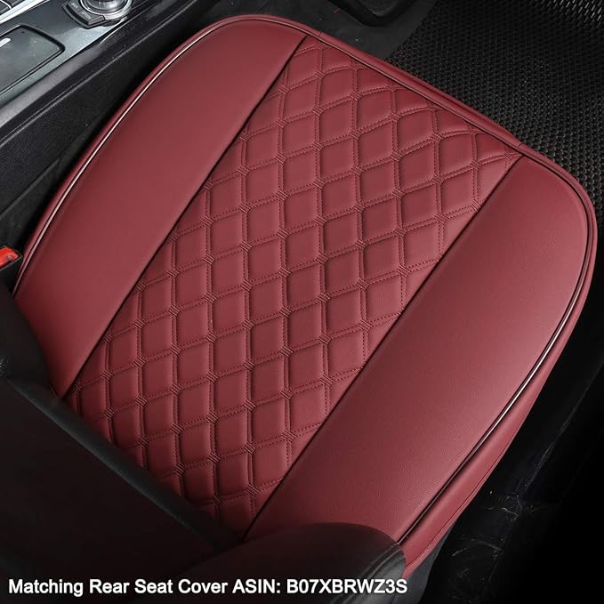 Black Panther 1 Piece PU Car Seat Cover Front Seat Protector Compatible with 90% Vehicles,Embroidery,Anti-Slip & Full Wrapping Bottom W55cm*D54cm(21.65''*21.26'') (1Piece,Burgundy)