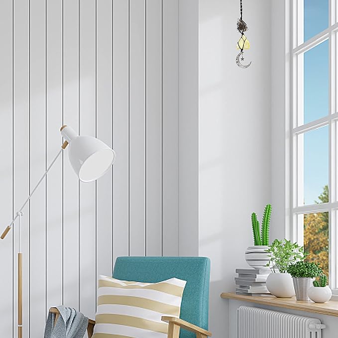 BOHO GARDEN Hanging Car Charm - Smoky Quartz & Citrine - Dangling Moon, Healing Crystal Accessories, Rearview Mirror Decorations ÐGrounding, Cleansing, Protection, Joy, Abundance, Clarity, Energy