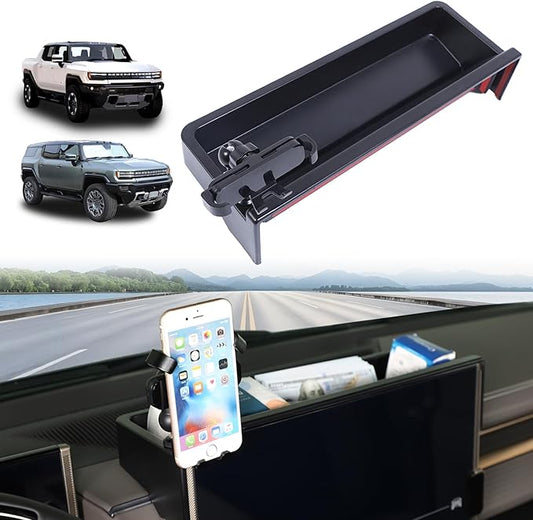 for Hummer EV Accessories Car Center Console Dashboard Storage Tray Phone Holder Mount,360 Degree Rotatable Phone Holder Stand Dash Box Organizer for Hummer EV SUV Truck Pickup 2022-2024 2025 2026 (D)