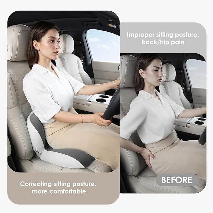 FLORICH Memory Foam Truck Seat Cushion,Car Seat Cushion and Lumbar Support Pillow for Office Chair, Ergonomic Back Support & Sciatica Relief for Long Drives(Beige Grey)