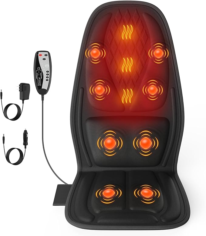 Back Massager with Heat, Seat Massager with 8 Powerful Vibration Motors, Portable Massage Chair Pad for Office Home Use, Gift for Men/Women/Family/Friends