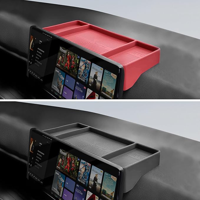 Temmis Dashboard Organizer for Toyota Highlander 2022-2026, Silicone Dash Board Tissue Holder Dash Storage Tray Container Box Behind Screen-Red