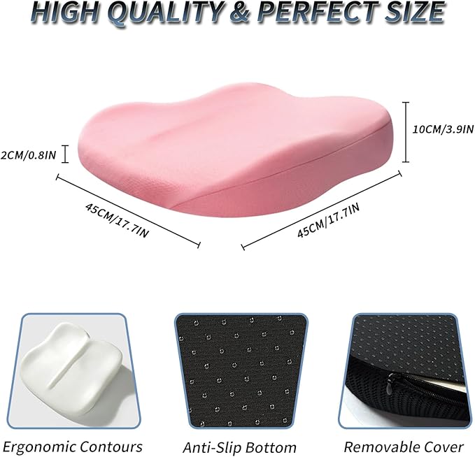 Wedge Car Seat Cushions for Driving, Adult Booster Seat Cushion for Car Truck Driver, Memory Foam Butt Cushion for Office Chair Wheelchair Home, Cloth Pink