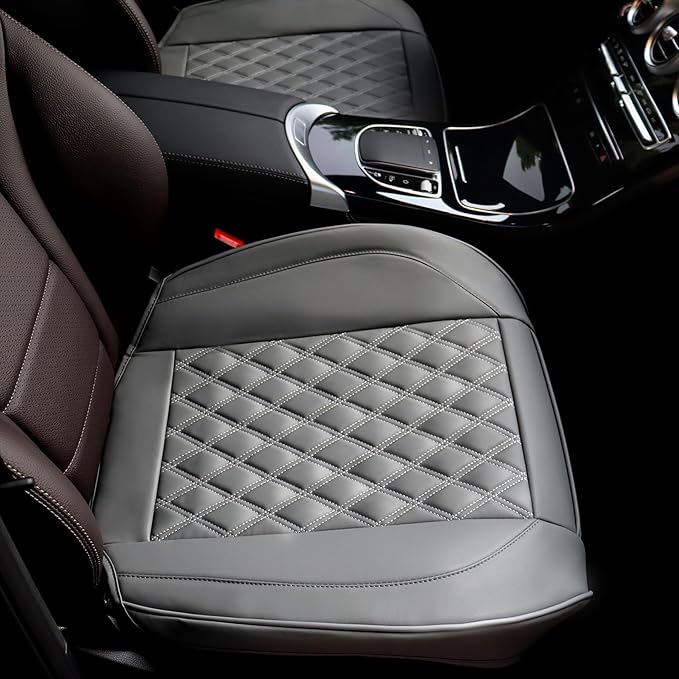 Cusaota 2 Piece Car Seat Covers Protectors for Front Seat Bottoms, Luxury PU Leather Car Interior Seat Cushion Pad Mat, Compatible with 90% Vehicles (Sedan SUV Truck Jeep Mini Van) (Gray-2PCS)