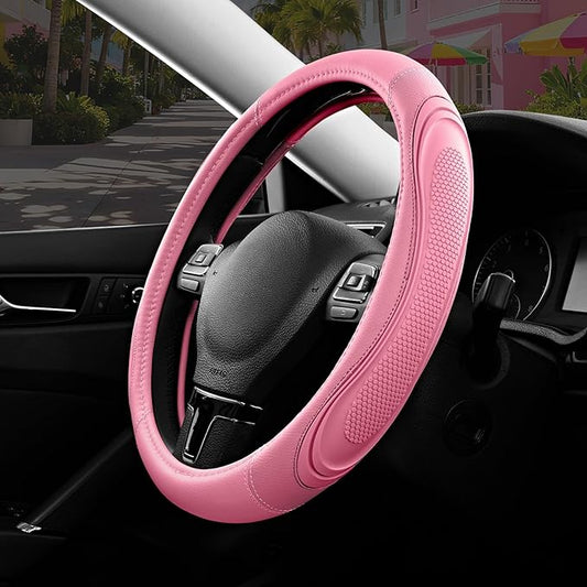 Road Comforts Car Steering Wheel Cover - Microfiber Leather Steering Wheel Wrap Sports 14.5-15 Inch Steering Wheel Cover Non-Slip for Men Women Pink & Pink Color
